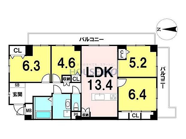 ライオンズマンション朝霧(4LDK) 2階の間取り図