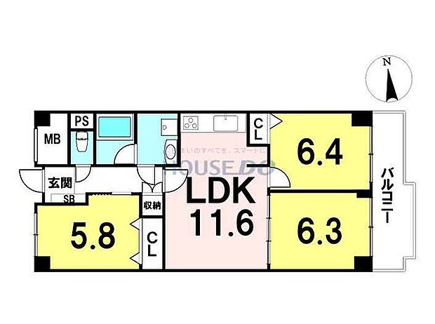 大久保スカイハイツ(3LDK) 3階の間取り図