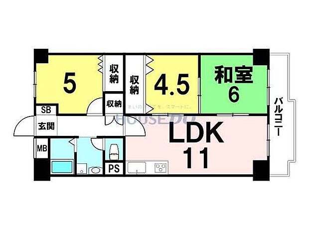 明石ダイヤハイツ1号棟(3LDK) 9階の間取り図