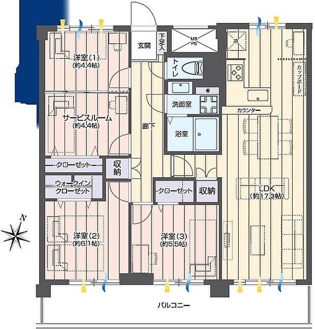 グリーンコーポ相模大野A棟(3SLDK) 6階/606号室の間取り図
