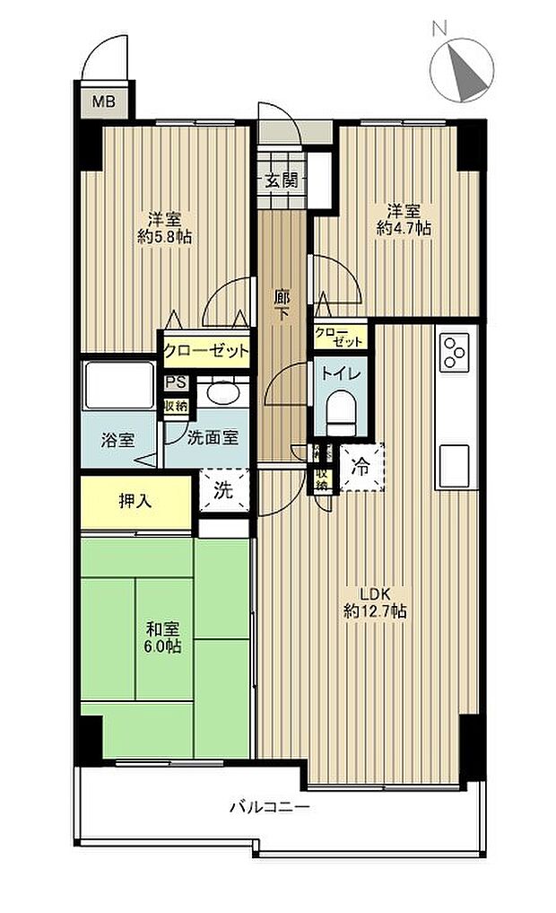 バルール町田(3LDK) 6階の間取り図