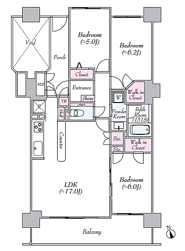 セントラルコート古淵(3LDK) 8階/804号室の間取り図