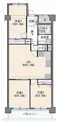 グリーンコーポ相模大野A棟(3LDK) 4階/405号室の間取り図