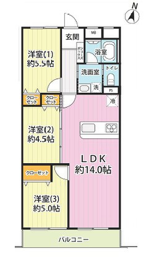 星和平塚宝町ハイツ(3LDK) 5階/507の間取り図