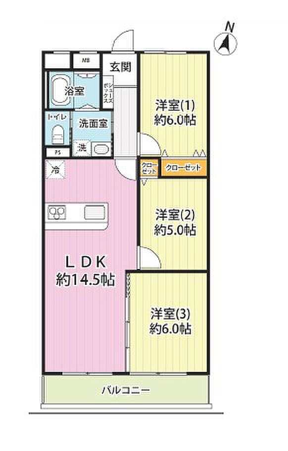 星和平塚宝町ハイツ(3LDK) 7階/708の間取り図