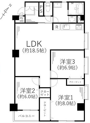 相模原サニーハイツ(3LDK) 3階/311号室の間取り図
