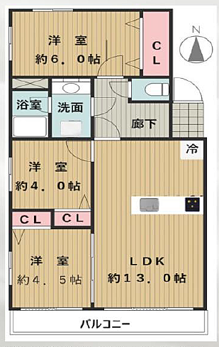 大和柳橋ローヤルコーポ(3LDK) 1階の間取り図