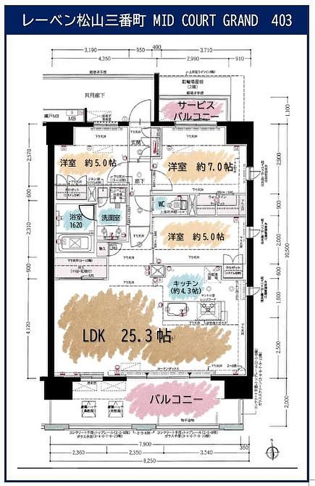 レーベン松山三番町 MID COURT GRAND(3LDK) 4階/403の間取り図