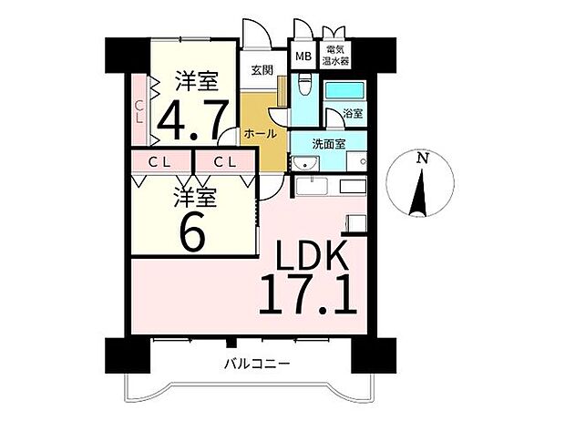 五橋マンション(2LDK) 4階の内観