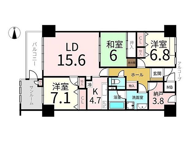 錦ケ丘セントラルハイツ(3SLDK) 13階の内観