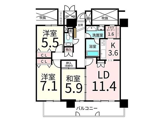 ライオンズタワー仙台長町(3LDK) 9階の間取り図