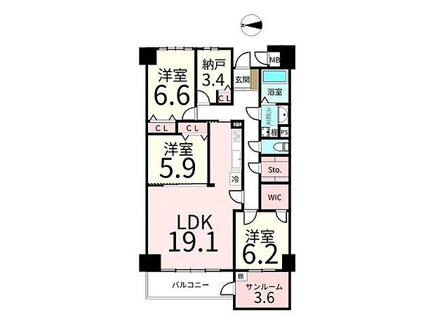 錦ケ丘セントラルハイツ(3SLDK) 12階の間取り図