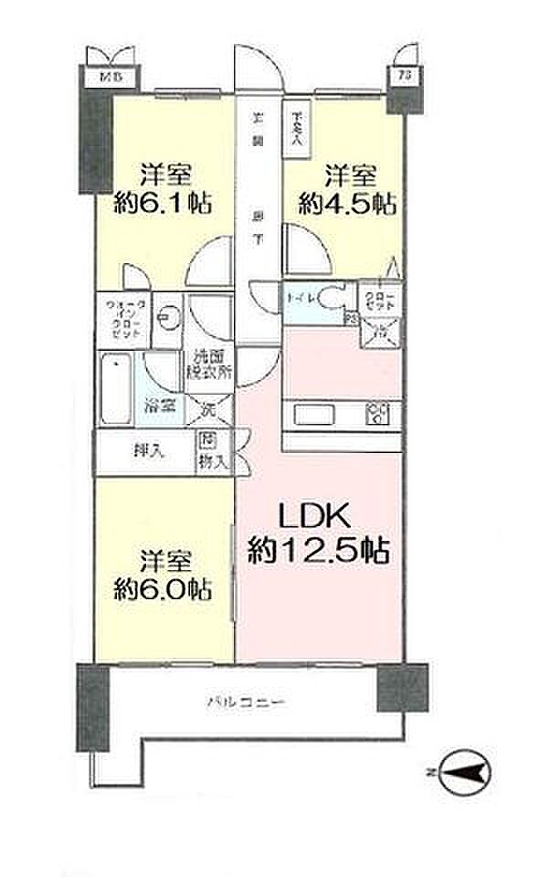 6階部分住戸　収納豊富なウォークインクローゼット付き　2部屋をまたぐワイドバルコニー　