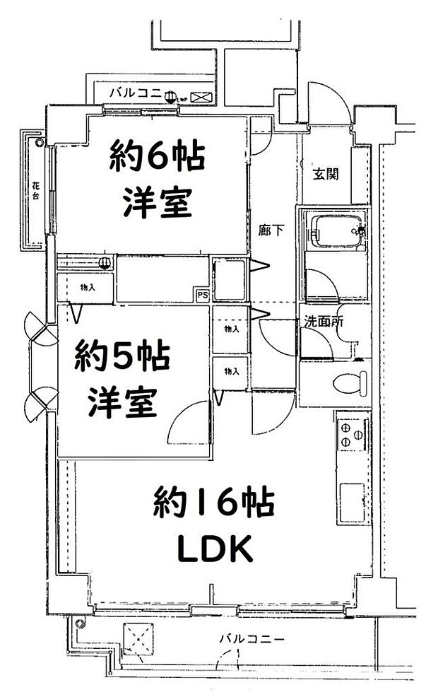 ローテローゼ登戸(2LDK) 5階の間取り図