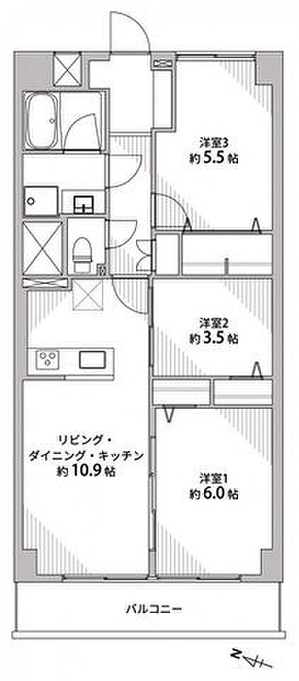 内装リノベーション、バルコニー南西に面した日当り良い明るい室内。収納も豊富にありお部屋が広く使用できます。