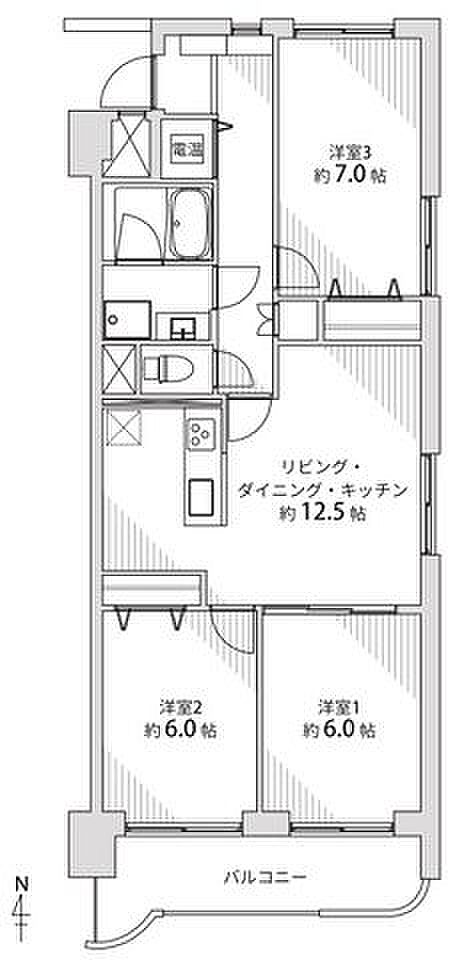 チサンマンション花京院(3LDK) 12階/1201の間取り図