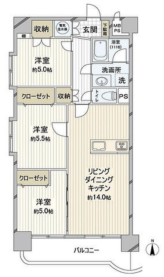 チサンマンション花京院(3LDK) 7階/702の間取り図