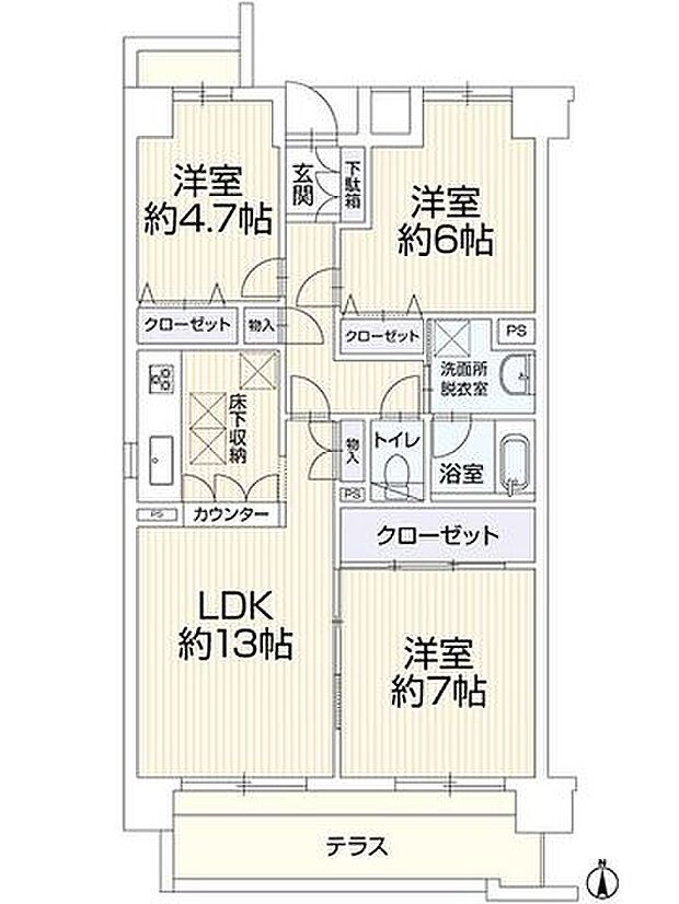 ロイヤルシャトー南仙台(3LDK) 1階/101の間取り図