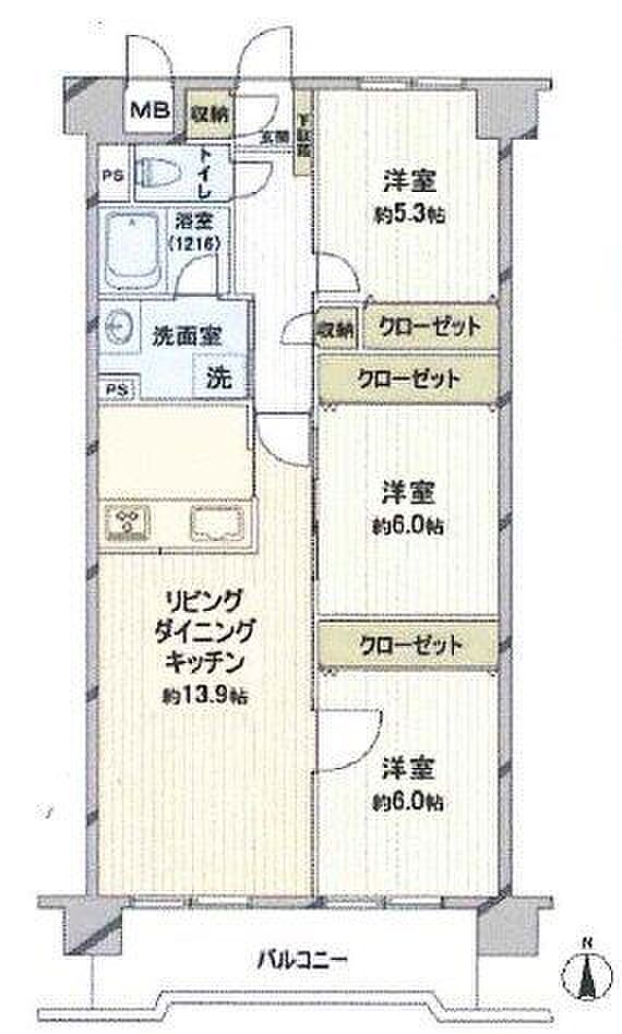 ボザール仙台南(3LDK) 3階/303の間取り図