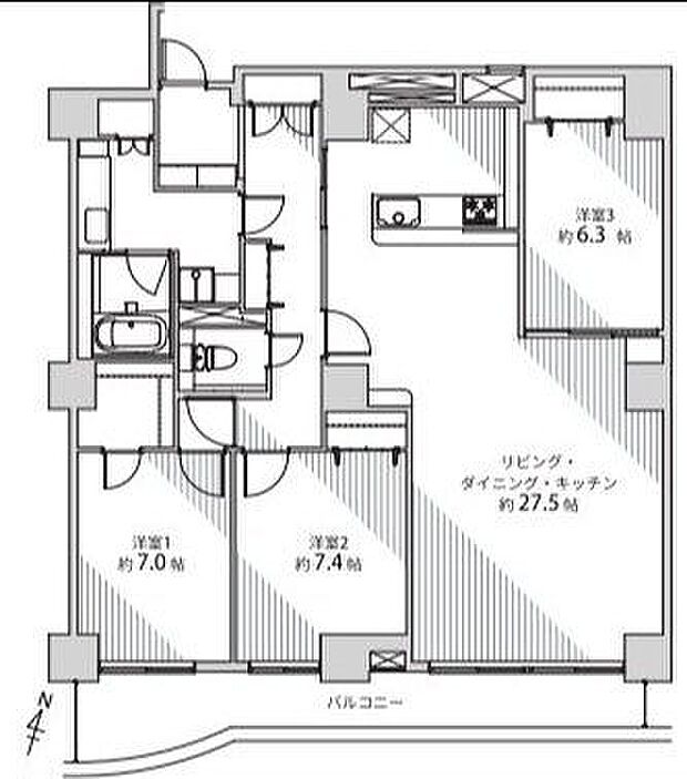 ダイアパレスアポロシティ21高砂アクロスタワー(3LDK) 15階/1505の間取り図