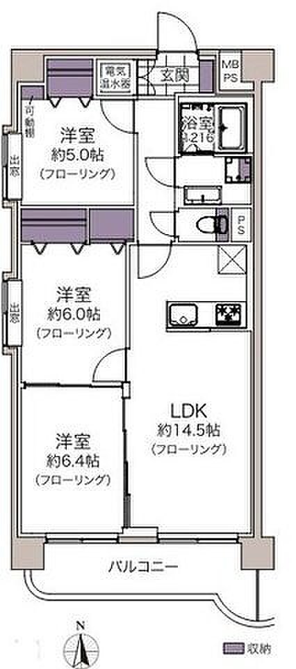 チサンマンション花京院(3LDK) 4階/402の間取り図