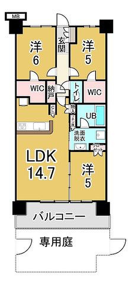 シティテラス越谷レイクタウン(3LDK) 1階の間取り図