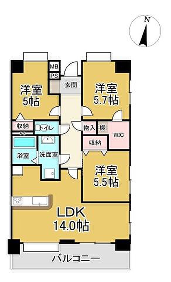 蒲生ローヤルコーポ(3LDK) 2階の間取り図