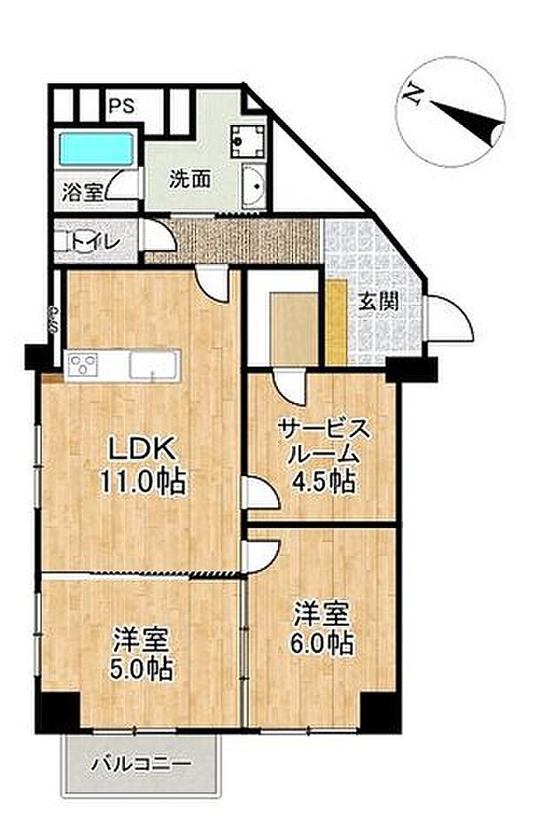 東武越谷サンライトマンション(2SLDK) 5階の間取り図
