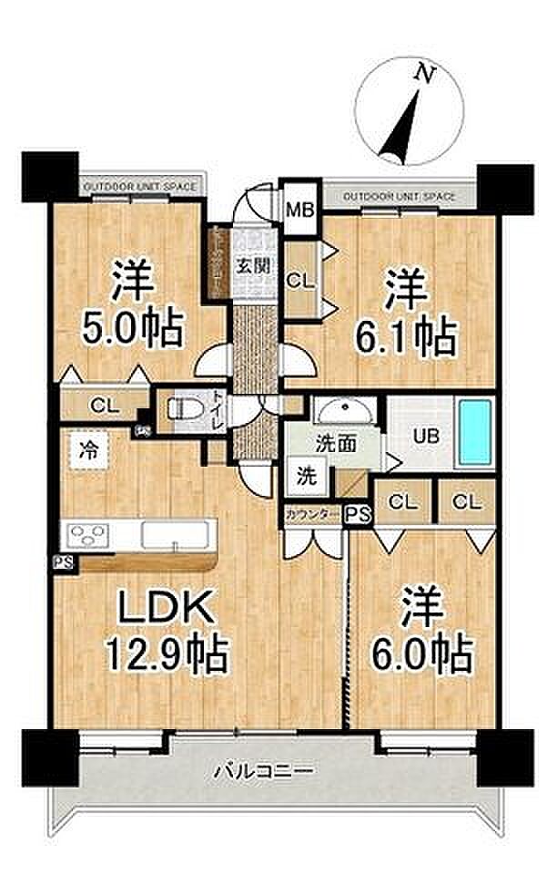 ローヤルシティ蒲生第2(3LDK) 3階の間取り図