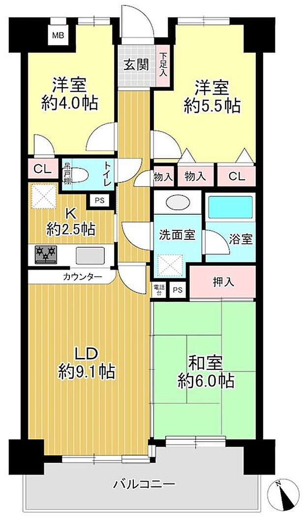 コスモ立川サングレイス(3LDK) 8階/8の間取り図