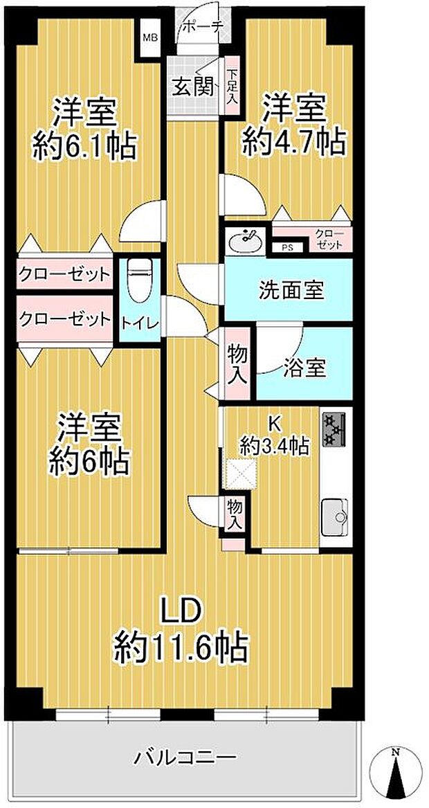ファミール野田(3LDK) 2階の間取り図