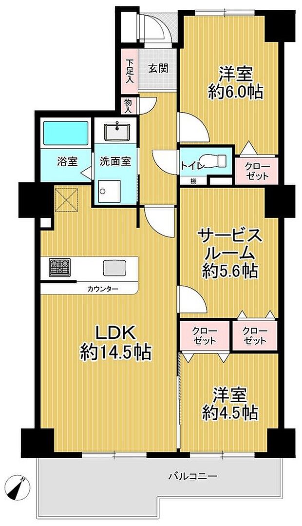 コスモ川越サーパスコート(3LDK) 3階の間取り図