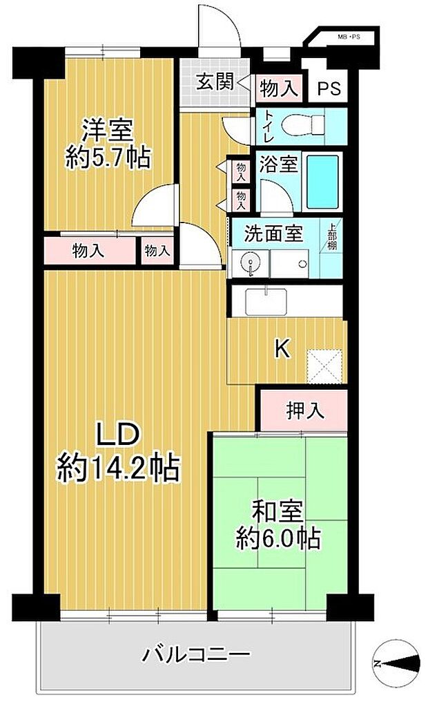 戸田第一スカイハイツ(2LDK) 5階の間取り図