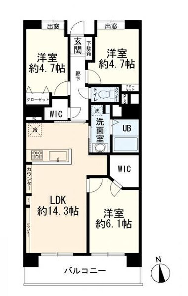 コンフォール上倉田2号棟(3LDK) 2階の間取り図