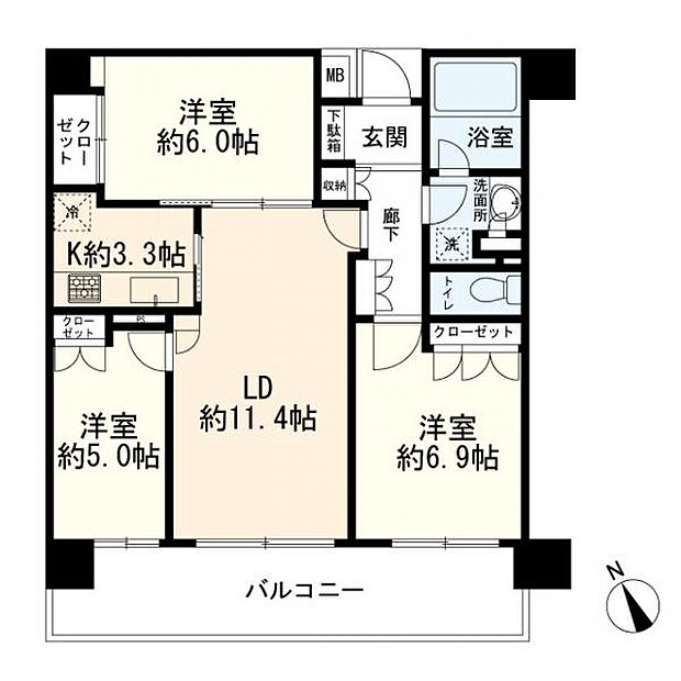 東戸塚前田町パークホームズ(3LDK) 2階の間取り図