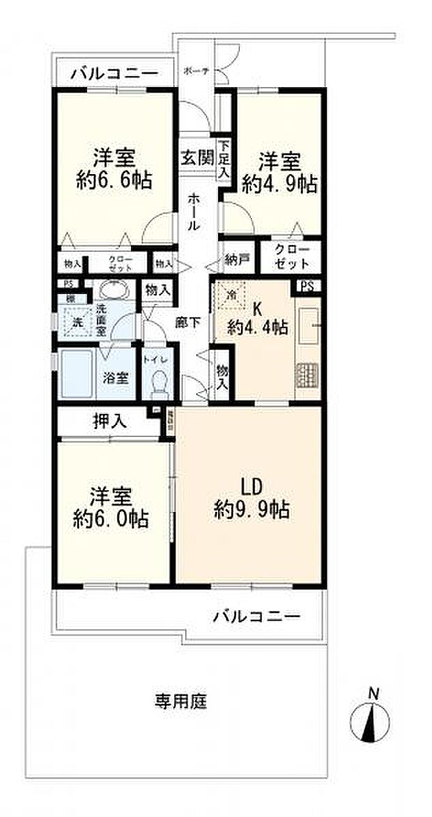 コスモ上大岡アークタワーズ壱番館(3LDK) 3階の間取り図