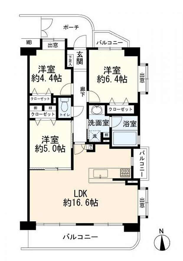 クリオ戸塚六番館(3LDK) 6階の間取り図