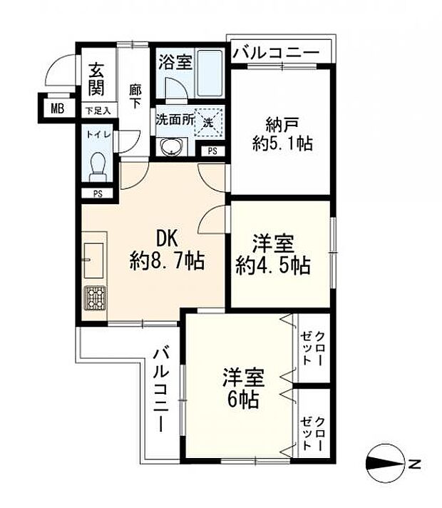 ライオンズマンション井土ヶ谷第5(2SDK) 2階の間取り図
