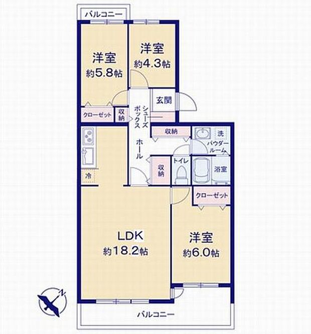 東戸塚グリーンハイツ(3LDK) 2階の間取り図