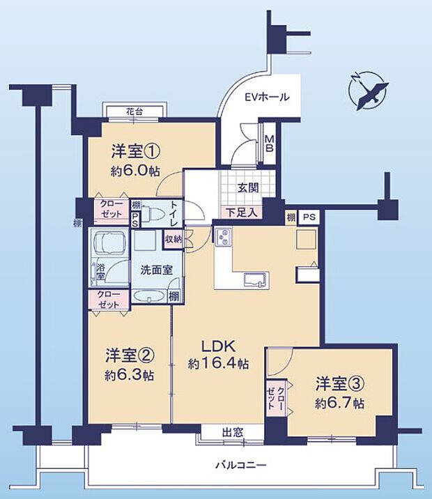 コスモ志木(3LDK) 4階の間取り図