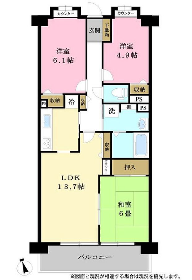 グリーンコーポ鶴瀬(3LDK) 2階の間取り図
