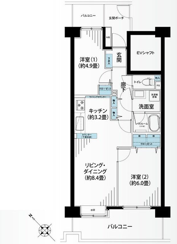 コスモ志木(2LDK) 7階の間取り図
