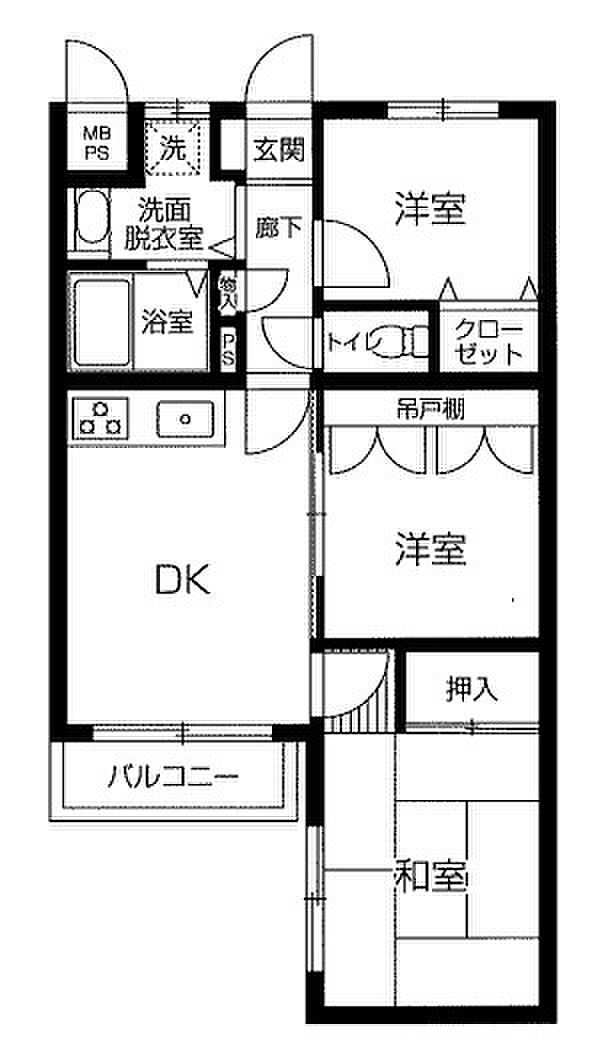 セザール第三上福岡(3DK) 2階の間取り図