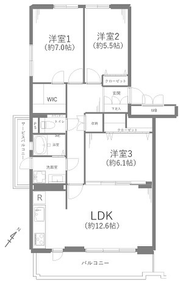 志木ニュータウン南の森弐番街7号棟(3LDK) 7階の間取り図