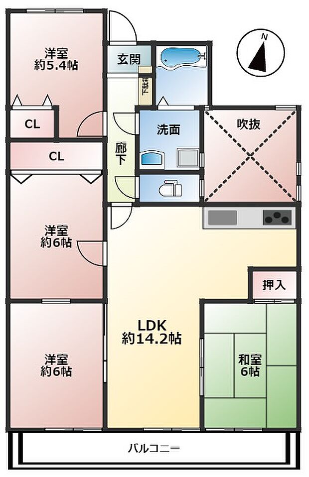 中川マンションB棟(4LDK) 4階の間取り図