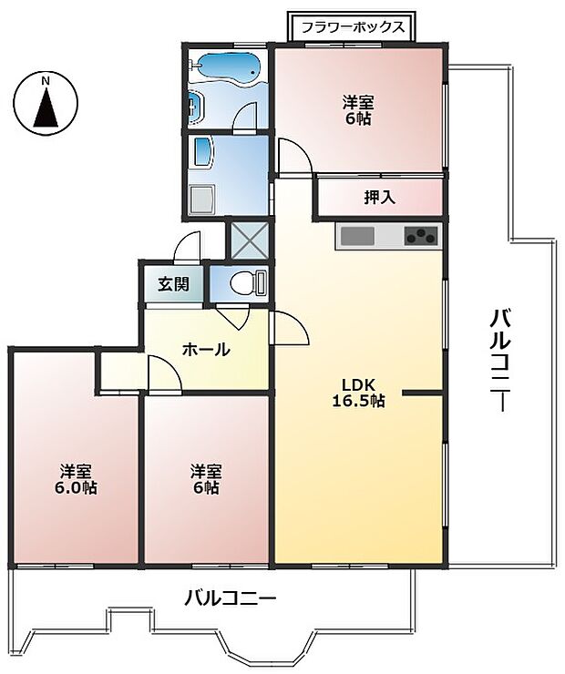 3LDK/76.10？の南向き物件です。