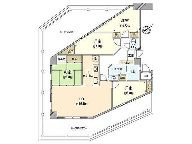 ロワールマンション生の松原(4LDK) 7階の間取り図