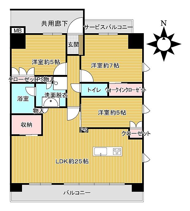 レーベン松山三番町MID　COURT　GRAND(3LDK) 4階/403の間取り図