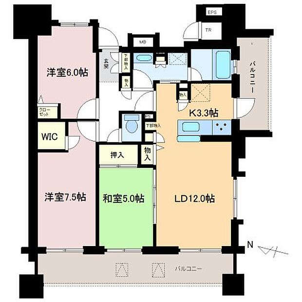 レーベンハイムコンフォレスタ宇都宮(3LDK) 7階/704の間取り図