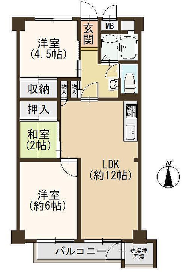 八戸ノ里グランドマンションＡ棟(2SLDK) 2階/2Ｆの間取り図